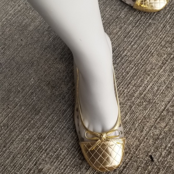 Quilted Gold Ballet Flats with Cute Bow Detail - Picture 6 of 8